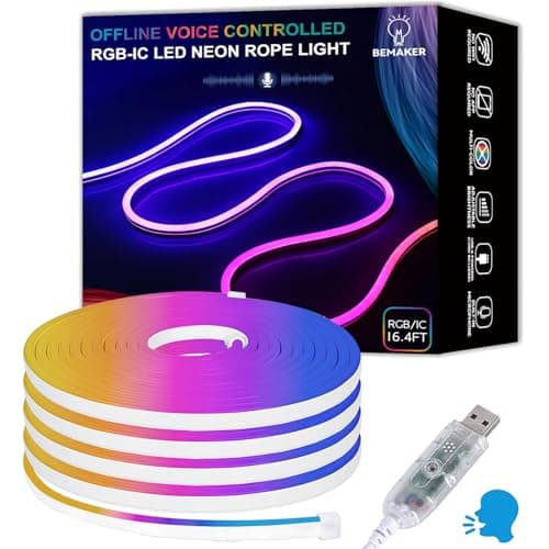 AI Smart Neon Lights RGB+IC,Voice Activated Multicolors Kids Room Light No App/No WiFi Required, Music Sync Dimmable Color Changing Light 16.4ft 25 Commands USB Powered for Bedroom Party - Image 1