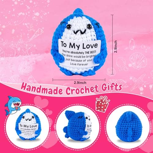 LLCJYYCY Handmade Crochet Shark Plush, Soft Knitted Stuffed Animal, Emotional Support Comfort Plushie Gift for Boyfriend Girlfriend Husband Wife - Thumbnail 6