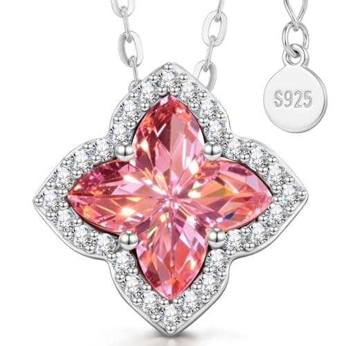 Moissa Four-Leaf Clover 925 Sterling Silver Necklaces for Women, Lab Zircon Pendant Necklace, Birthday Gifts for Women Valentines Day Anniversary Jewelry Gift for Wife Girlfriend Mothers Day Gifts for Mom - Image 1