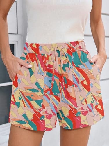 Heymoments Women's Wide Leg Shorts Lightweight Lifeful Color Block Small High Waisted Flowy Dressy Loose Fit Summer Ladies Cute Beach Trousers with Pockets - Thumbnail 2