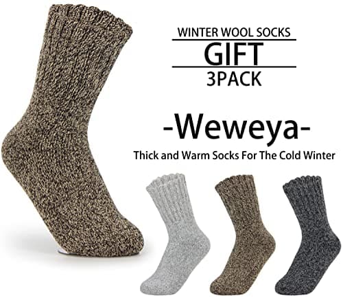 Weweya Thick Socks for Winter Womens Thick Warm Winter Vintage Knit Thermal Soft Comfort Crew Socks Home Sleeping Sock Black, Brown, Grey - Thumbnail 2