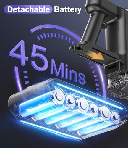 Cordless Vacuum Cleaner, 45Mins Vacuum Cleaners for Home with LED Display, Stick Vacuum Cordless Rechargeable, Wall-mounted Charging, Wireless Vacuum for Home Pet Hair, Carpet, Hardwood Floor - Thumbnail 2