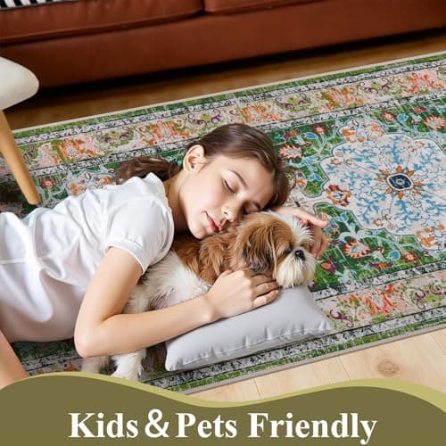 U'Artlines 2' x 6' Boho Hallway Runner Rug, Non Slip Washable Vintage Farmhouse Kitchen Rug Accent Area Carpet for Entryway Laundry and Living Room (Green) - Thumbnail 6