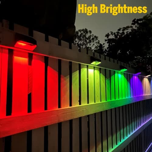 Brighter Solar Fence Lights,Solar Lights Outdoor Waterproof,Warm White and RGB 8 Colors,Dusk to Dawn Deck Light, Outdoor Lighting for Backyard/Railing/Wall/Step/Patio（12 Pack,Black） - Thumbnail 2