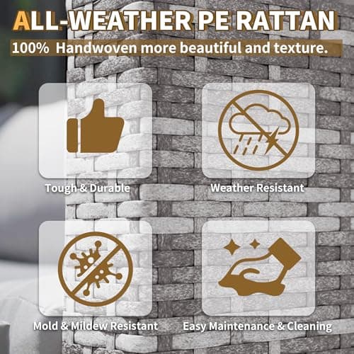 UDPATIO 5 Piece Patio Furniture Set, All-Weather Wicker Outdoor Sectional Sofa, L Shaped Outdoor Conversation Couch with Ottoman, Glass Table for Balcony Porch Backyard, Blue - Thumbnail 3