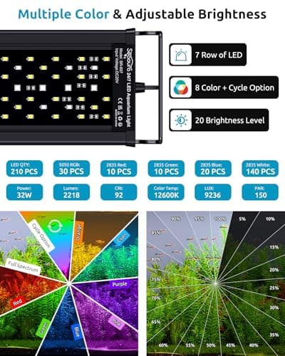 SEAOURA LED Aquarium Plant Light, 24/7 Custom Timer, Power-Off Memory, 7-Row LEDs 30-36in Full Spectrum Fish Tank Lights, 8 Colors, 20 Brightness, Day & Night Cycle, Adjustable Mount for Freshwater - Thumbnail 4