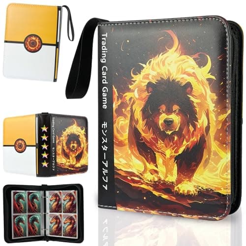 TanoShiimii Trading Card Binder, 400 Pocket Card Album, 3-Ring Refillable Binder with Zipper, Water-Resistant PU Leather for TCG Collectors, Kids and Friends Magma Guardian - Image 1