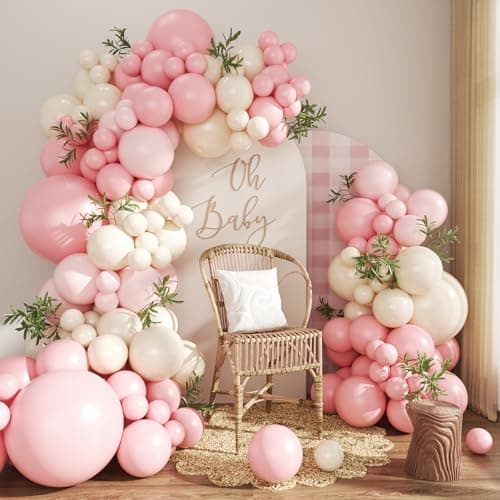 Pink Balloon Arch Kit 124Pcs Pink and White Balloon Arch Garland Kit Pastel Pink Light Pink Sand White Balloons for Baby Shower Bridal Shower Wedding Anniversary Birthday Party Decorations - Image 1