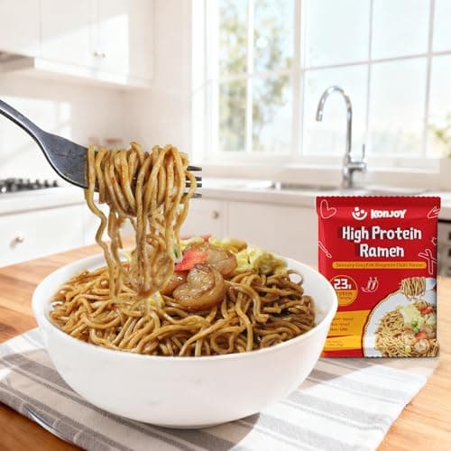 KONJOY Protein Ramen Noodles, Plant-Based High Protein(23g) Ramen Noodles Tossed with Savory Crayfish Chili Sauce, Non Fried, Low Fat, Vegan Healthy Meal, 5 Pack - Thumbnail 5