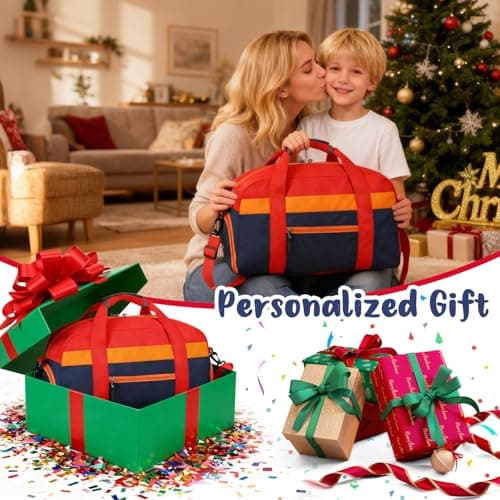 WOOMADA Travel Duffle Bag, Weekend Bag with Wet Pocket & Trolley Sleeve, Overnight Duffel(red&dark blue) - Thumbnail 2
