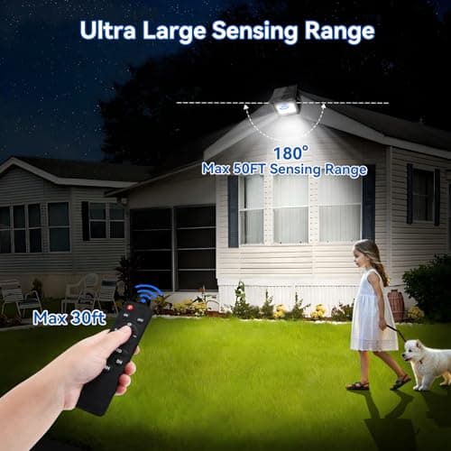 Aialun Solar Flood Lights Outdoor Motion Sensor 150W,8000mAh Battery,4600LM 120 Bright LEDs Security Lights with Remote Control,IP65 Waterproof Outside Flood Wall Light for Backyard,Garage - Thumbnail 4