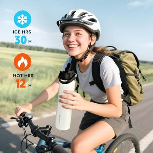 XTUSIMPLE 24oz Insulated Travel Water Bottle - Stainless Steel, Leakproof - Keeps Drinks Hot or Cold - for Outdoors, Sports, Bike, Gym, Marathon - Gift for Women, Men - Thumbnail 4