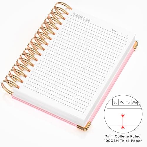 MSTONAL Lined Spiral Journal Notebook for Women Men, Medium A5 300 Pages, College Ruled Hardcover Notebooks for Work and Note Taking, Journals for Writing - Pink - Thumbnail 3
