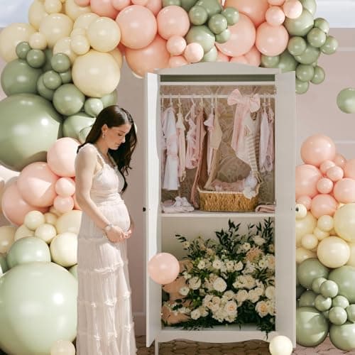 Pink and Green Balloon Arch Kit 124Pcs Sage Green Peach Ivory White Balloons Different Size for Baby Shower Wedding Bridal Shower Birthday Gender Reveal Party Decorations - Thumbnail 3