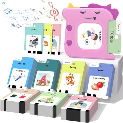 Spanish and English Talking Flash Cards for Toddlers 1 2 3 4 5 6 Year Olds, 420 Sight Words, Montessori Learning Toys, Pocket Speech Therapy Toys, Sensory Preschool Educational Birthday Gift