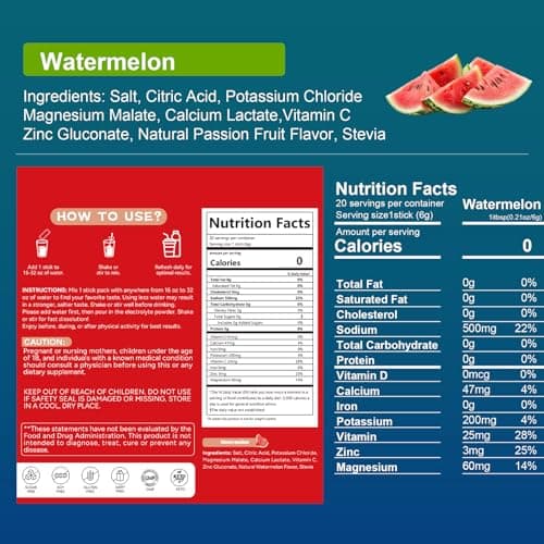 PowerH2O+ Electrolytes Powder Packets, 20 Sticks Hydration Packets Sugar Free, Electrolyte Drink Mix Travel Electrolyte Packet for Rapid Hydration (0.21 Ounce (Pack of 20), Watermelon) - Thumbnail 2