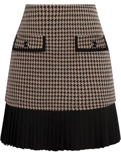 Kate Kasin Women's Casual Plaid High Waist Pleated A-Line Uniform Mini Skirt(Coffee Plaid, XX-Large) - Image 1