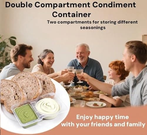 Carastora 50-Pack Snack Containers with Lids, Disposable Double Compartment Sauce Cups, Portable Plastic Boxes for Snacks, Dips, Meal Prep, Portion Control, School, Office, Camping & Travel - Thumbnail 6