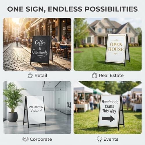 LANGTUKEE Heavy Duty A-Frame Sidewalk Sign 24x36 Inch - Double Sided Slide-in Metal Sandwich Board for Outdoor Business Advertising - Black Folding Pavement Display Stand (Frame Only) - Thumbnail 6