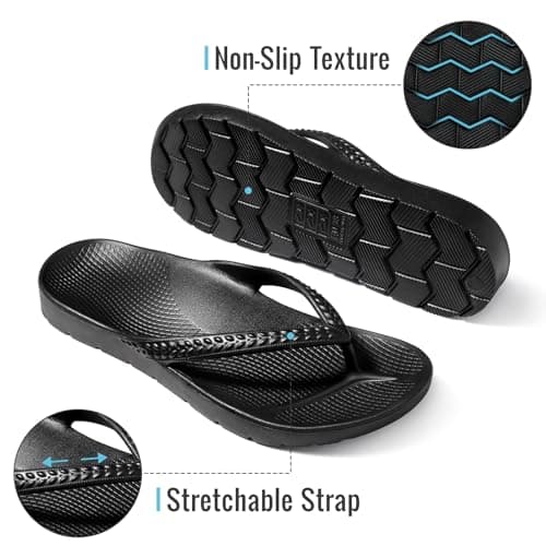 KIDMI Arch Support Flip Flops for Womens Comfortable Orthopedic Sandals for Plantar Fasciitis Beach Thong Slides, Black 36 - Thumbnail 5