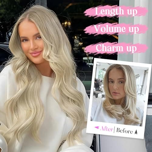 Invisible Wire Hair Extensions with Transparent Wire Adjustable Size 4 Secure Clips Long Wavy Secret Hairpiece 20 Inch for Women(Platinum Blonde) - Thumbnail 3