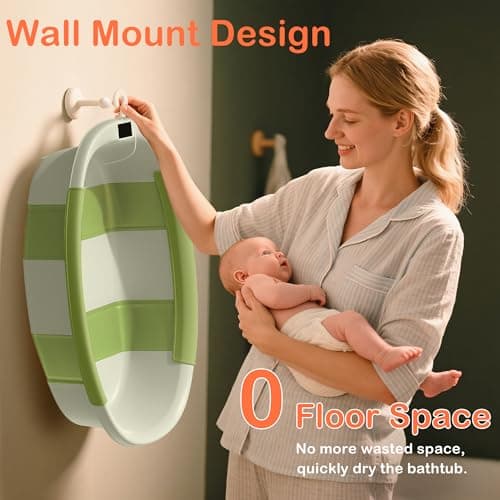 Collapsible Baby Bathtub - Large Baby Bath Tub with Thermometer & Cushion | Travel Portable Newborn Infant Bathtub | Foldable Toddler Bathtub for Baby 0 to 36 Months (Green) - Thumbnail 6