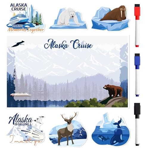 Cruise Door Decorations Magnetic, 7 Pcs Alaska Scenic Animals Cruise Magnets, Alaskan Cruising Must Haves Customizable Magnetic Ship Cabin Door Signs, with 3 Pcs Pens - Image 1