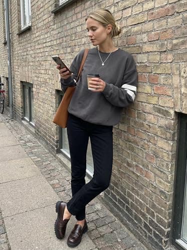 KevaMolly Women Varsity Striped Drop Shoulder Sweatshirt Dark Grey XXL - Thumbnail 2