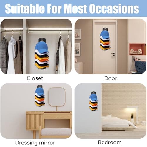 Dntorx Hat Organizer for Baseball Caps, 1 Pack Hat Rack for Wall Strong Adhesive Hat Hanger Hat Hooks Stand Organizer Storage Holder Display for Door Closet Bedroom - Thumbnail 6