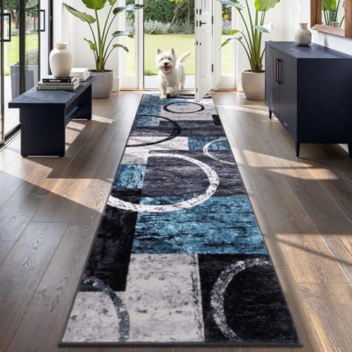 Yamaziot Modern Abstract Runner Rug, Ultra Soft 2x8 Washable Rug with Non-Slip Backing, Low Pile Patchwork Throw Carpet for Hallway, Entryway, Kitchen, Bedroom (Beige, Geometric Circle) - Image 1