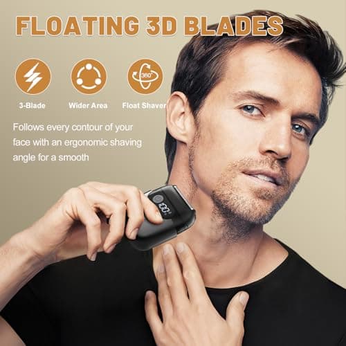 Electric Foil Shavers for Men, Upgraded Mini Electric Razor with 3 Floating Blades, LED Display, USB-C Fast Rechargeable, Portable Electric Shavers for Beard/Face - Thumbnail 2