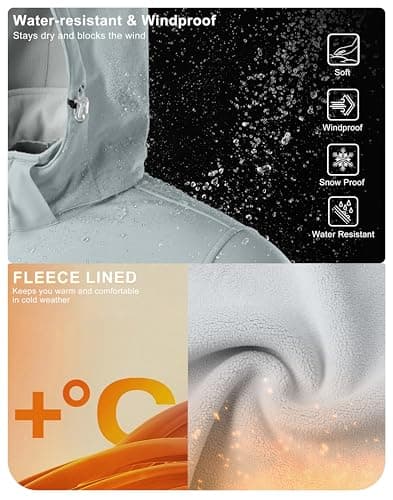 Pudolla Men's Softshell Jacket Fleece Lined Water Resistant Hooded Winter Coats for Men Outdoor Work Hiking with Pockets(Light Grey 3X-Large) - Thumbnail 5