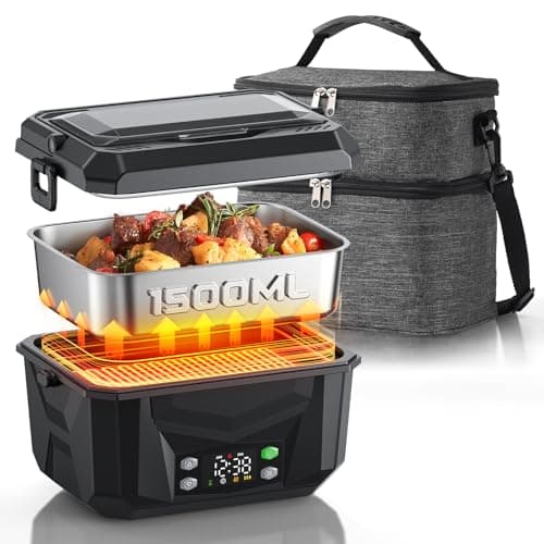 Lavsonic 100W Heated Lunch Box for Adults, 6.3 Cups Food Grade Stainless, Automatic Scheduled Heating, Portable Food Warmer for Truckers, Construction, Work with Insulated Bag, Black - Image 1