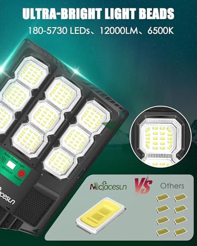 Mcfacesun Solar Lights Outdoor 12000LM -6500K Solar Street Light, IP66 Waterproof Outdoor Flood Lights with Motion Sensor & Dusk to Dawn, led solared Street Light Easy Installation, Pack of 2 - Thumbnail 4