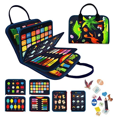 LearnToy Busy Board - Dinosaur Montessori Toys for 3 4 5 Year Old - Sensory Toys for Autistic Children - Toddler Travel Toys - Busy Book for Toddlers Activities as Boys Girls Gift - Image 1