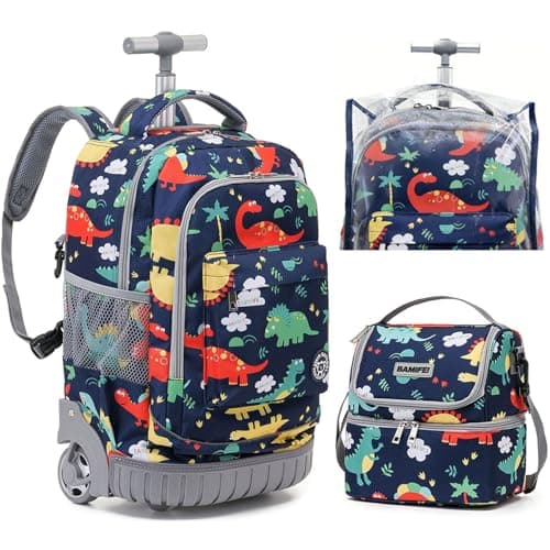 BAMIFEI 18 Inch Dinosaur Rolling Backpack for Boys, Dinosaur Wheeled Backpack Roller Backpacks Kids Backpack School Backpack, Spacious Multiple Compartments Quiet Wheels Travel Backpack for Kids - Image 1