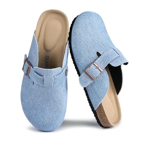 Dumalum Comfort Suede Clogs Slippers Sandals Unisex for Men Women with Cushioned Cork-Footbed Walk Dog Home Potato Shoe (Denim Blue 13) - Image 1