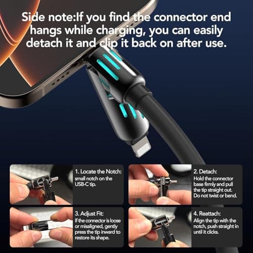 4in1 Multi USB Charging Cable 2 Pack– 240W Max Fast RGB Charger Cord with Multiple Connectors for iPhone 16/15/14/13, iPad, Samsung, MacBook, Tablets & More (Black, 3.3Ft) (2) - Thumbnail 3