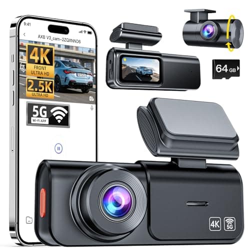 AXB Dash Cam Front and Rear: 4K+2.5K Dashcam with 5G WiFi APP Control & 64GB Card - Dual Dash Camera for Cars with 24H Parking Mode Night Vision Loop Recording Emergency Lock (V3) - Image 1