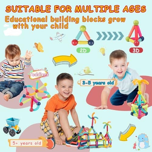 Titrot Magnetic Blocks Kids Toys, Magnetic Building Sticks STEM Educational Sensory Toy Preschool Learning Montessori Toys for Toddlers Boys Girls Ages 3-8 with 1 Car - Thumbnail 5