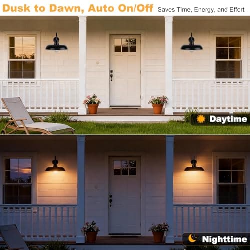 FILIYANO Dusk to Dawn Outdoor Light Fixture, Extra Large Farmhouse Porch Lamps, 16 Inch Industrial Vintage Anti-Rust Stain Black Wall Mount Sconce with Photocell, for Courtyard Barn Shed, 2-Pack - Thumbnail 3
