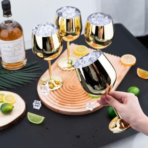 TJ Wine Glasses Stainless Steel Set of 4, Unbreakable Wine Glass 17oz, Wine Accessories Cool Wine Glass, Wine Goblets for Outdoor, Travel, House Warming, Valentines, Anniversary, Gold - Thumbnail 6