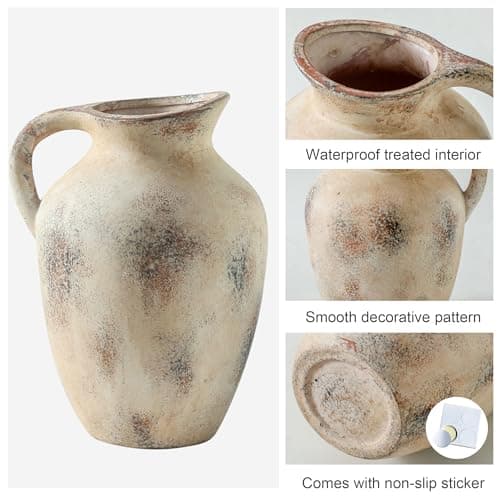 Vintage Pitcher Vase, 9.7 inch Handcrafted Decorative Ceramic Vase for Home, Dining Table, Bathroom, or Bookshelf Accents - Thumbnail 3