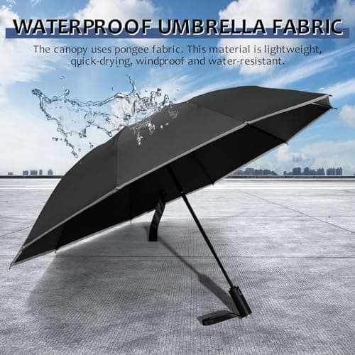 VOUUY 2-Pack 46 Inch Inverted Travel Umbrella, Compact Wind Proof Umbrellas For Rain and Sun Protection, Auto Folding Durable, Light & Portable for Women & Men, Fits Backpack & Cars, 10 Ribs - Thumbnail 4
