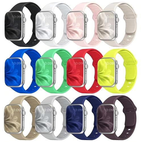 12 Pack Sport Bands Compatible with Apple Watch Band 38mm 40mm 41mm 42mm 44mm 45mm 46mm 49mm for Women Men,Soft Wristband Silicone Strap for iWatch Bands Series 11 10 9 8 7 6 5 4 3 2 1 Ultra SE - Image 1