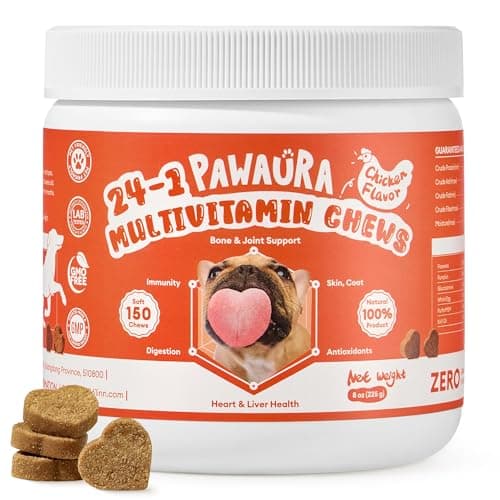 PAWAURA 24-in-1 Multivitamin Dog Supplement, 150 Soft Chews – Glucosamine & Chondroitin for Joint Support, Probiotics for Gut Health, Omega Fish Oil for Skin & Coat, Daily Dog Vitamins - Image 1