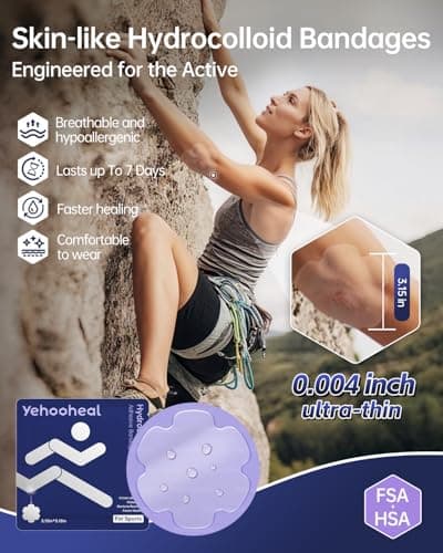 yehooheal Hydrocolloid Adhesive Bandages Dressing,0.004inch Ultra-Thin Skin-Like Waterproof Faster Healing Patch,for Outdoor Sports First Aid Wound Care Sensitive Skin(3.15in*3.15in, 2Count) - Thumbnail 2