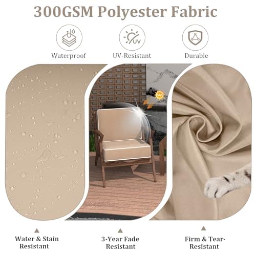 5" Thicker Outdoor Chair Cushions Set of 2 - 24x24 Inch Patio Chair Cushion for Outdoor Furniture w/Fade-Resistant Removable Cover Waterproof Deep Seat Patio Cushions w/Straps Handle for Couch, Khaki - Thumbnail 6