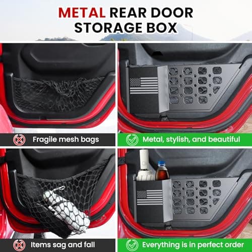 DIAMOOKY Metal Rear Door Pocket Storage Box for Jeep Wrangler JL JLU 4XE 2018-2026 & Gladiator JT 2020-2023 2023 2024 2025 2026 Accessories Door Storage Organizer Molle Panels, Flag, 2PCS - Thumbnail 5