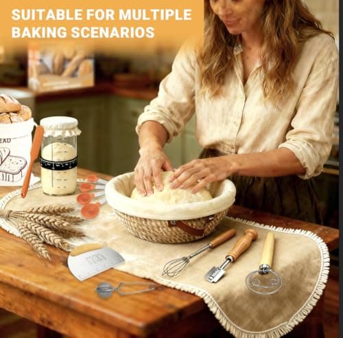 Acessorz Sourdough Bread Baking Supplies,Sourdough Starter Kit,2 Cotton Rope Banneton Proofing Basket,Bread Proofing Basket Making Tool Kit,Sour Dough Kit Tools,Baking Gifts for Women,Bakers,Wife,Mom - Thumbnail 2